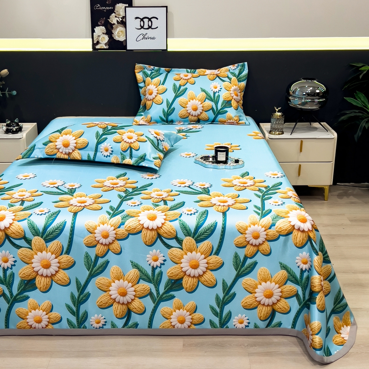 91家纺网 家纺一手货源 找家纺 柏薇 2026新款冰丝凉席床单款凉席三件套系列 如野