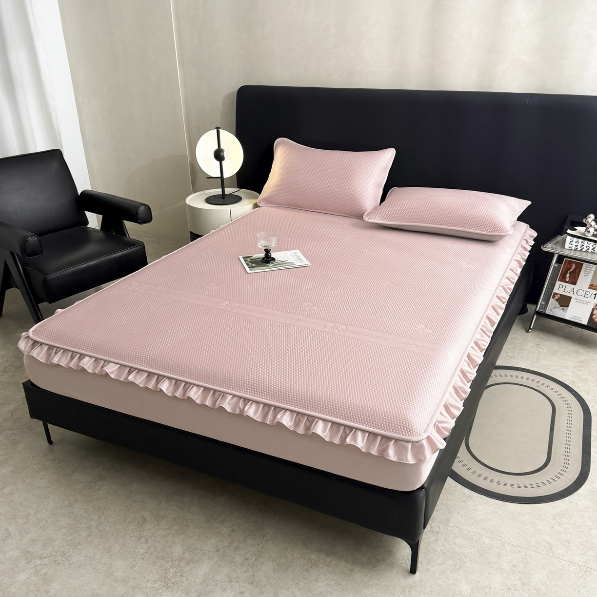 91家纺网 家纺一手货源 找家纺 （总）爱思凯家纺 2026春夏新款PE豆豆花边床笠凉席席子空调软席-密朵