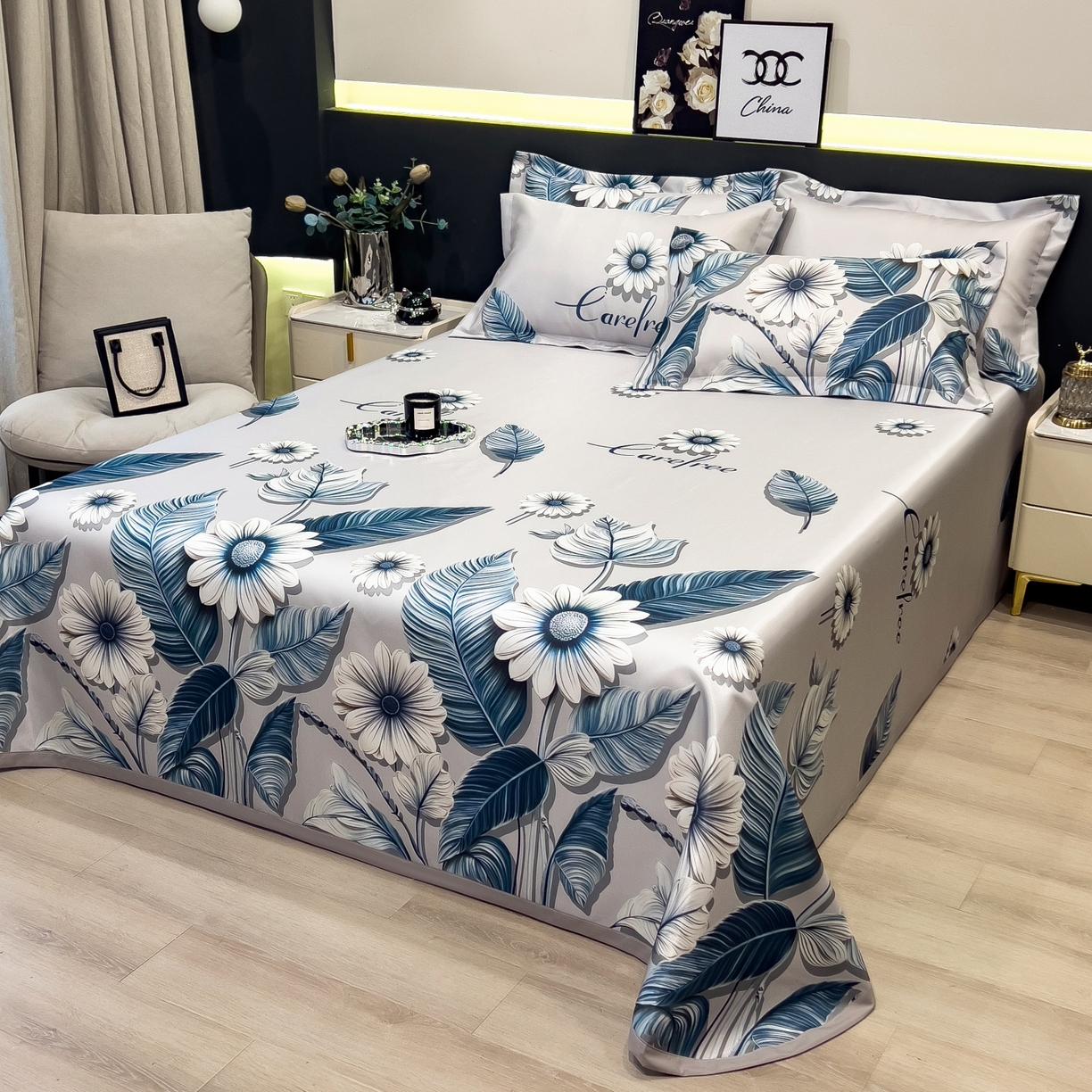 91家纺网 家纺一手货源 找家纺 柏薇 2026新款冰丝凉席床单款凉席三件套系列 森林