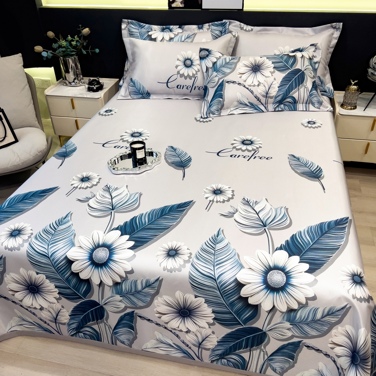 91家纺网 家纺一手货源 找家纺 柏薇 2026新款冰丝凉席床单款凉席三件套系列 森林