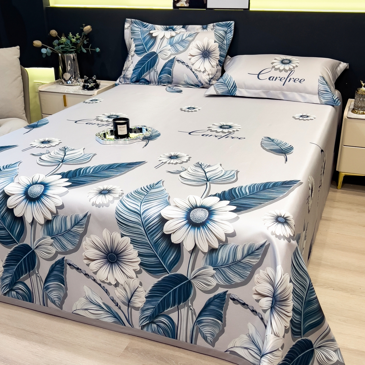 91家纺网 家纺一手货源 找家纺 柏薇 2026新款冰丝凉席床单款凉席三件套系列 森林