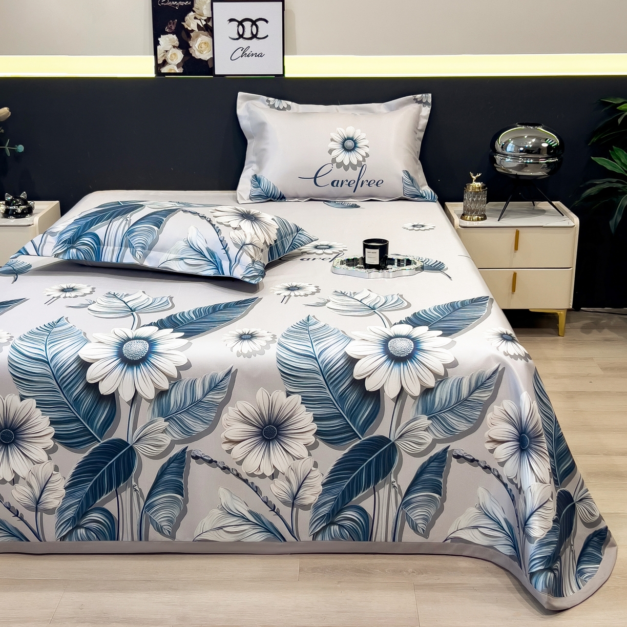 91家纺网 家纺一手货源 找家纺 柏薇 2026新款冰丝凉席床单款凉席三件套系列 森林