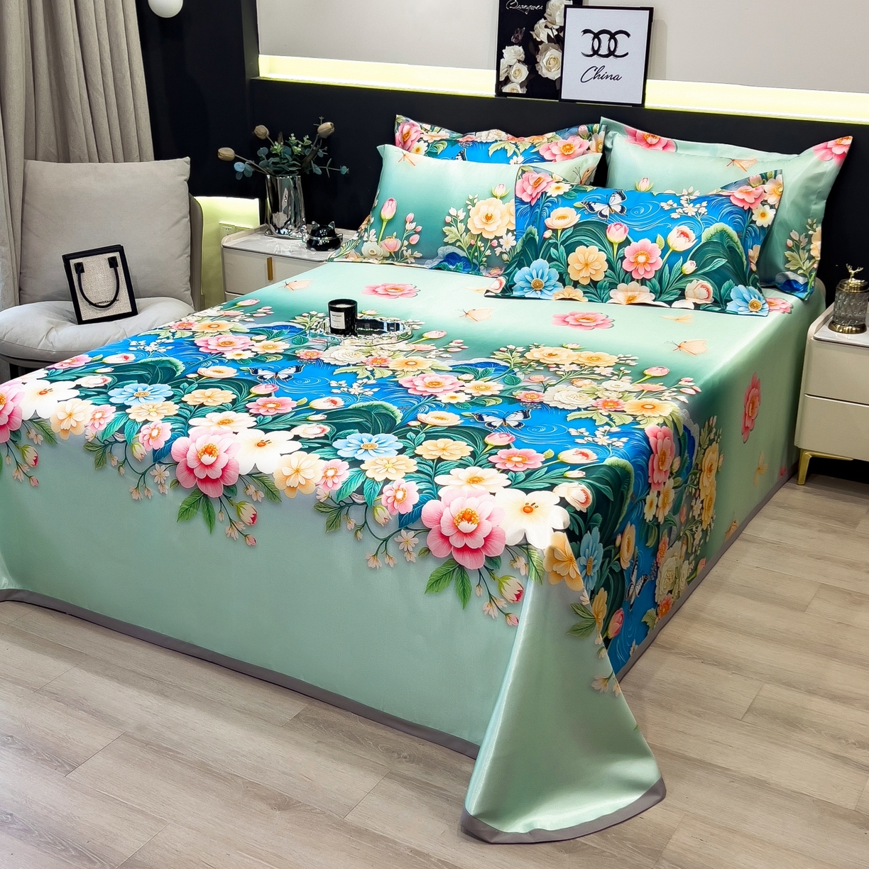 91家纺网 家纺一手货源 找家纺 柏薇 2026新款冰丝凉席床单款凉席三件套系列 森蔓