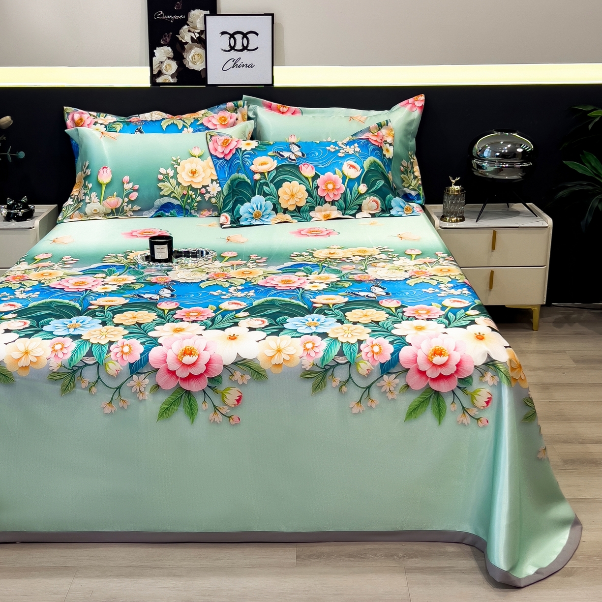 91家纺网 家纺一手货源 找家纺 柏薇 2026新款冰丝凉席床单款凉席三件套系列 森蔓