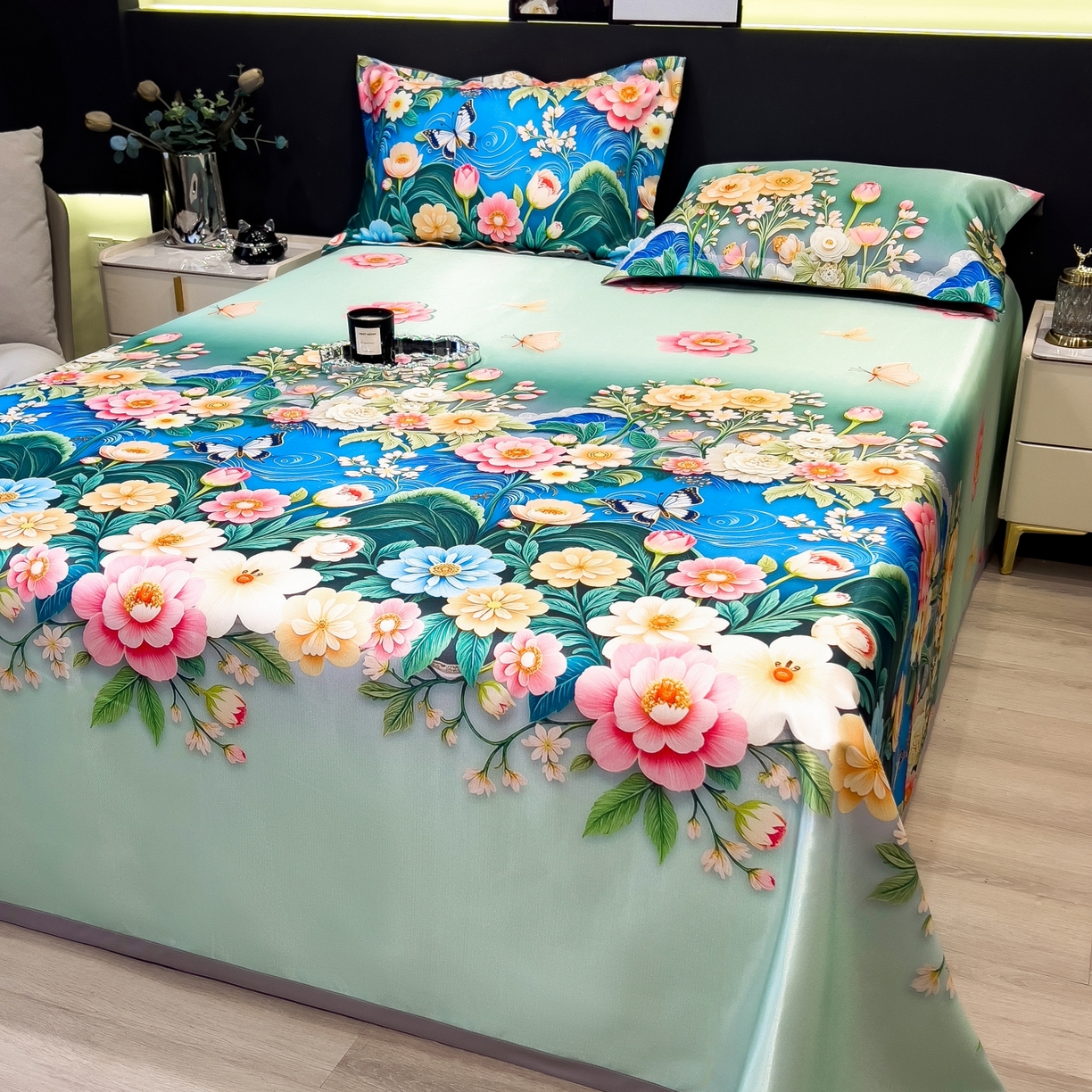 91家纺网 家纺一手货源 找家纺 柏薇 2026新款冰丝凉席床单款凉席三件套系列 森蔓