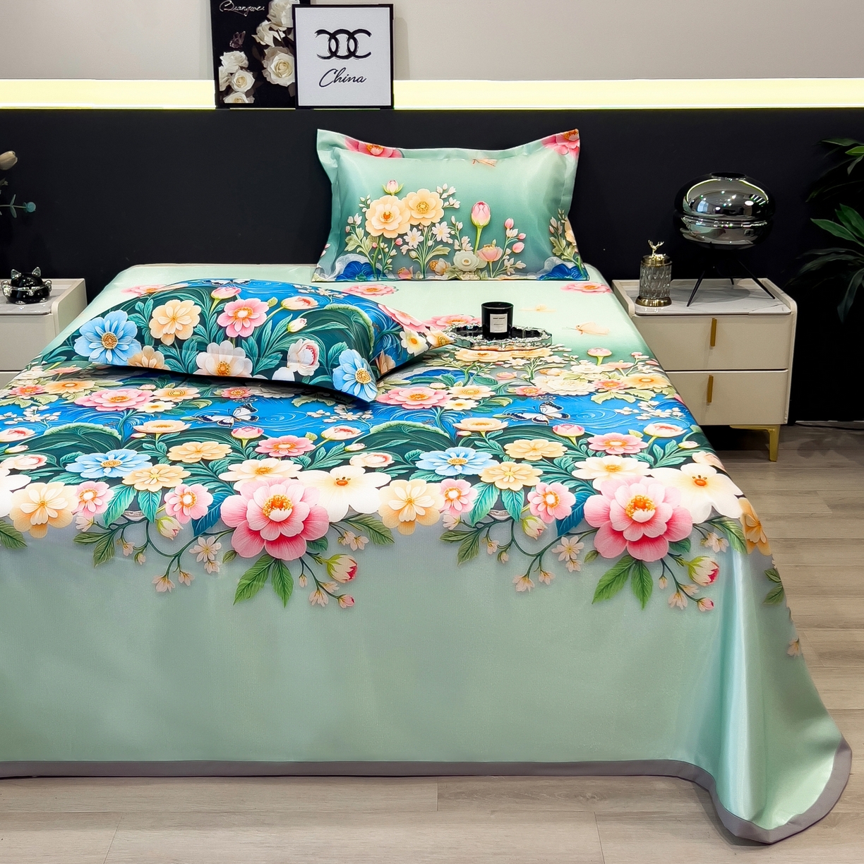 91家纺网 家纺一手货源 找家纺 柏薇 2026新款冰丝凉席床单款凉席三件套系列 森蔓