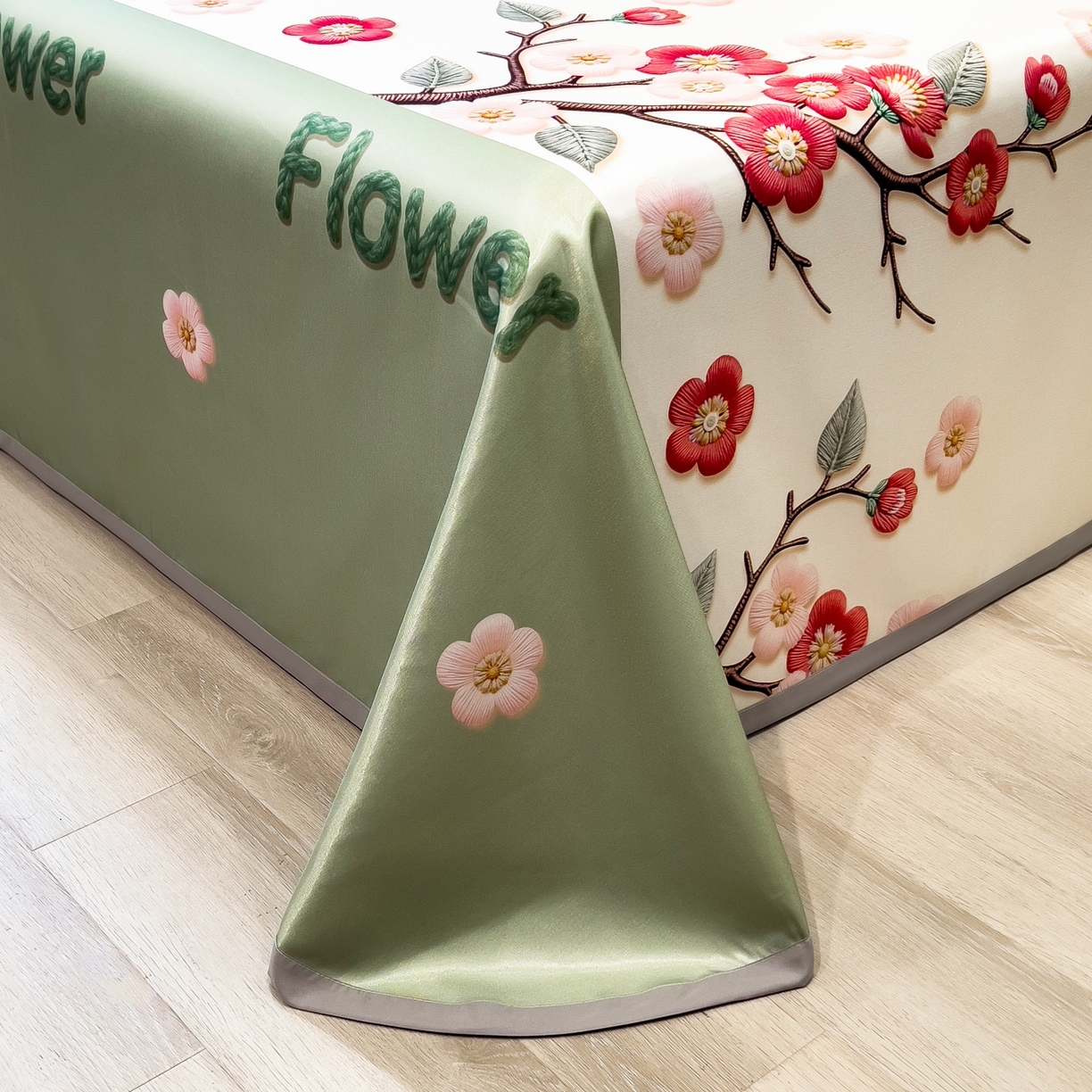 91家纺网 家纺一手货源 找家纺 柏薇 2026新款冰丝凉席床单款凉席三件套系列 桃花姬