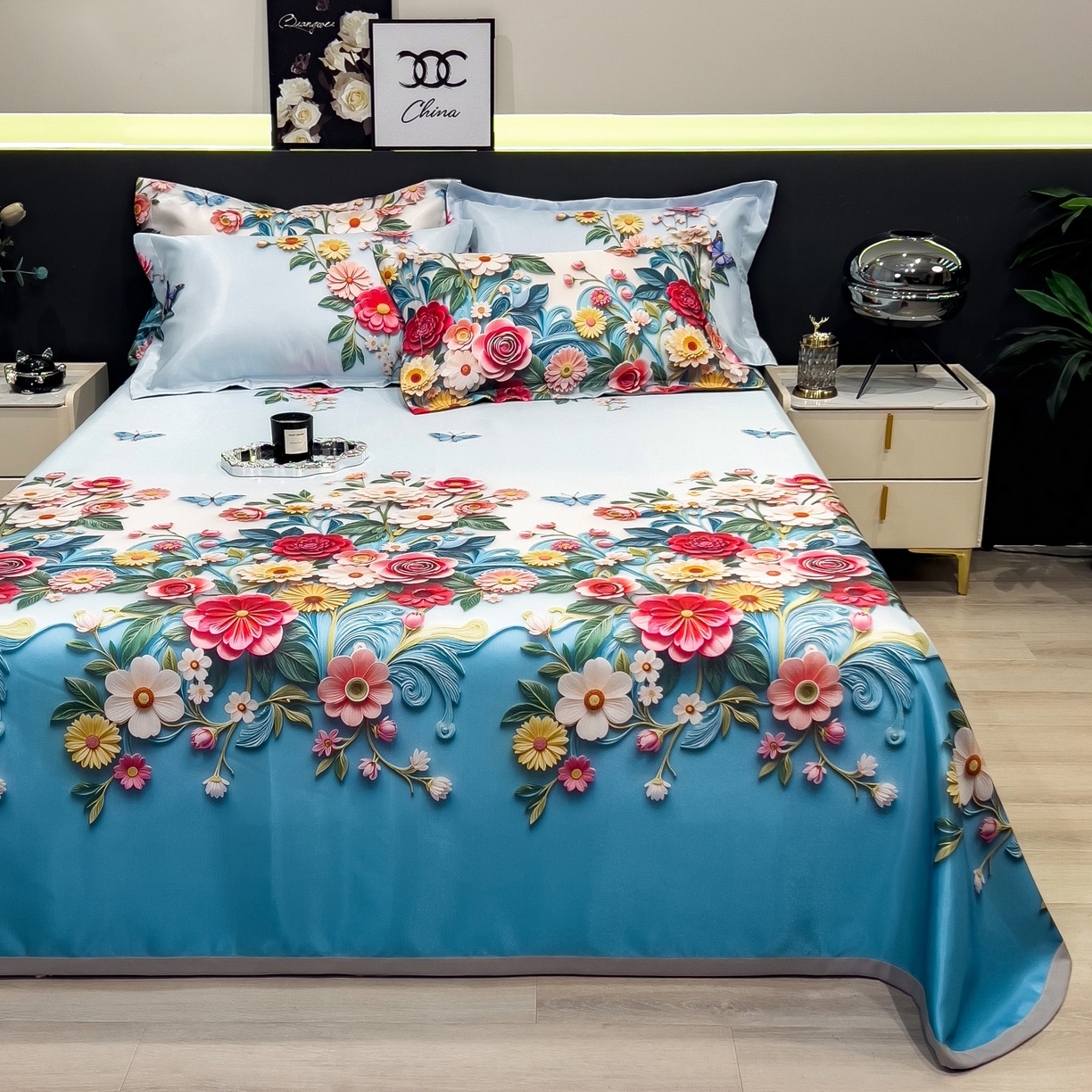 91家纺网 家纺一手货源 找家纺 柏薇 2026新款冰丝凉席床单款凉席三件套系列 晚棠