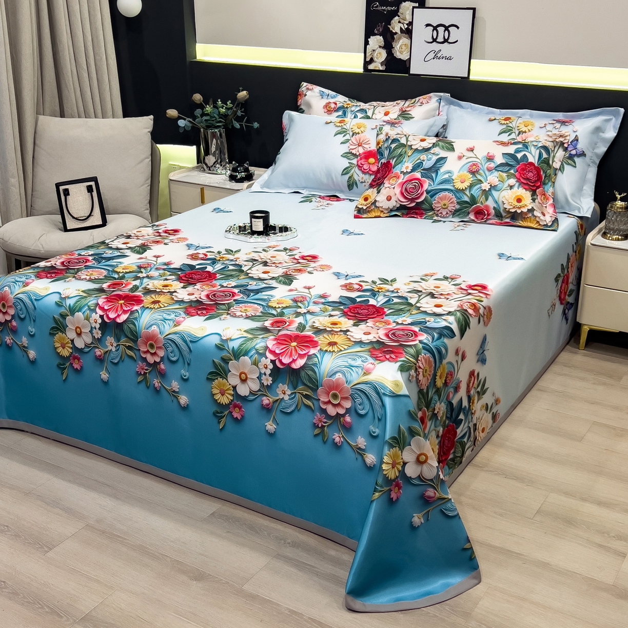 91家纺网 家纺一手货源 找家纺 柏薇 2026新款冰丝凉席床单款凉席三件套系列 晚棠