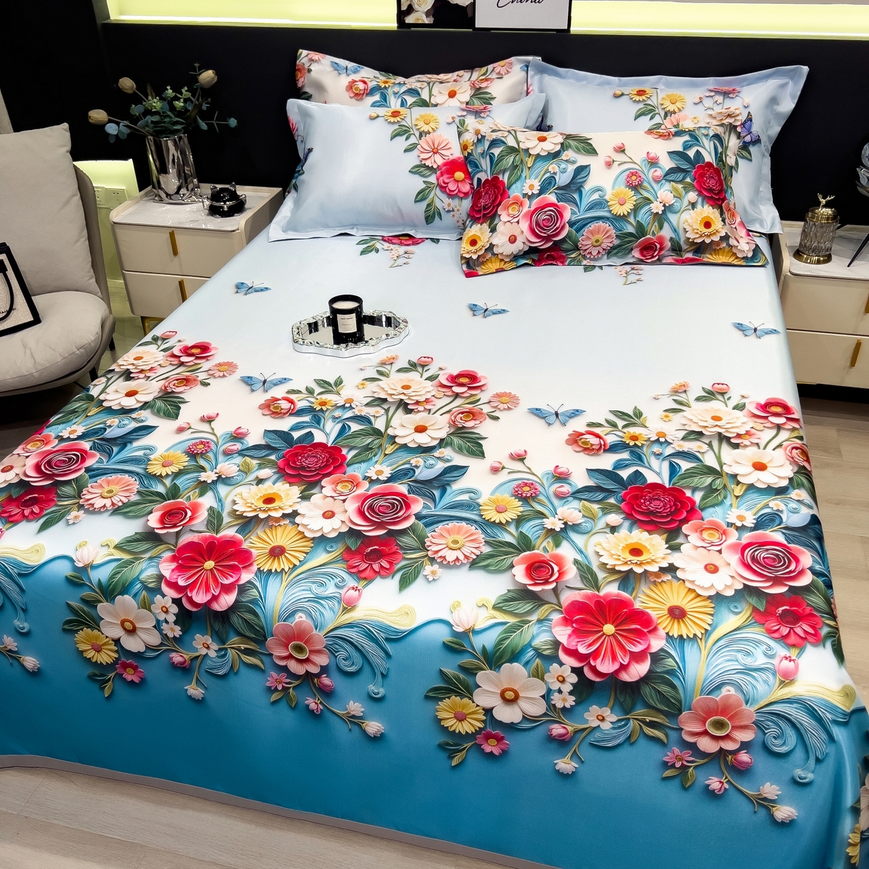 91家纺网 家纺一手货源 找家纺 柏薇 2026新款冰丝凉席床单款凉席三件套系列 晚棠