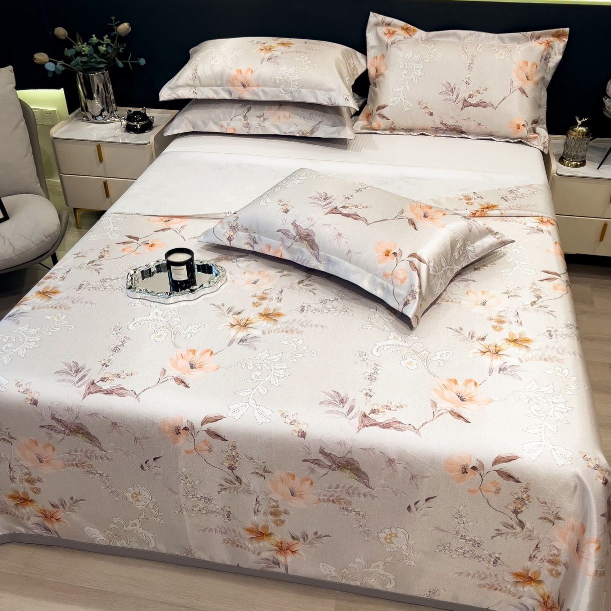 91家纺网 家纺一手货源 找家纺 柏薇 2026新款冰丝凉席床单款凉席三件套系列 夏简