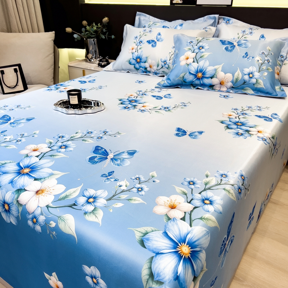 91家纺网 家纺一手货源 找家纺 柏薇 2026新款冰丝凉席床单款凉席三件套系列 夏末