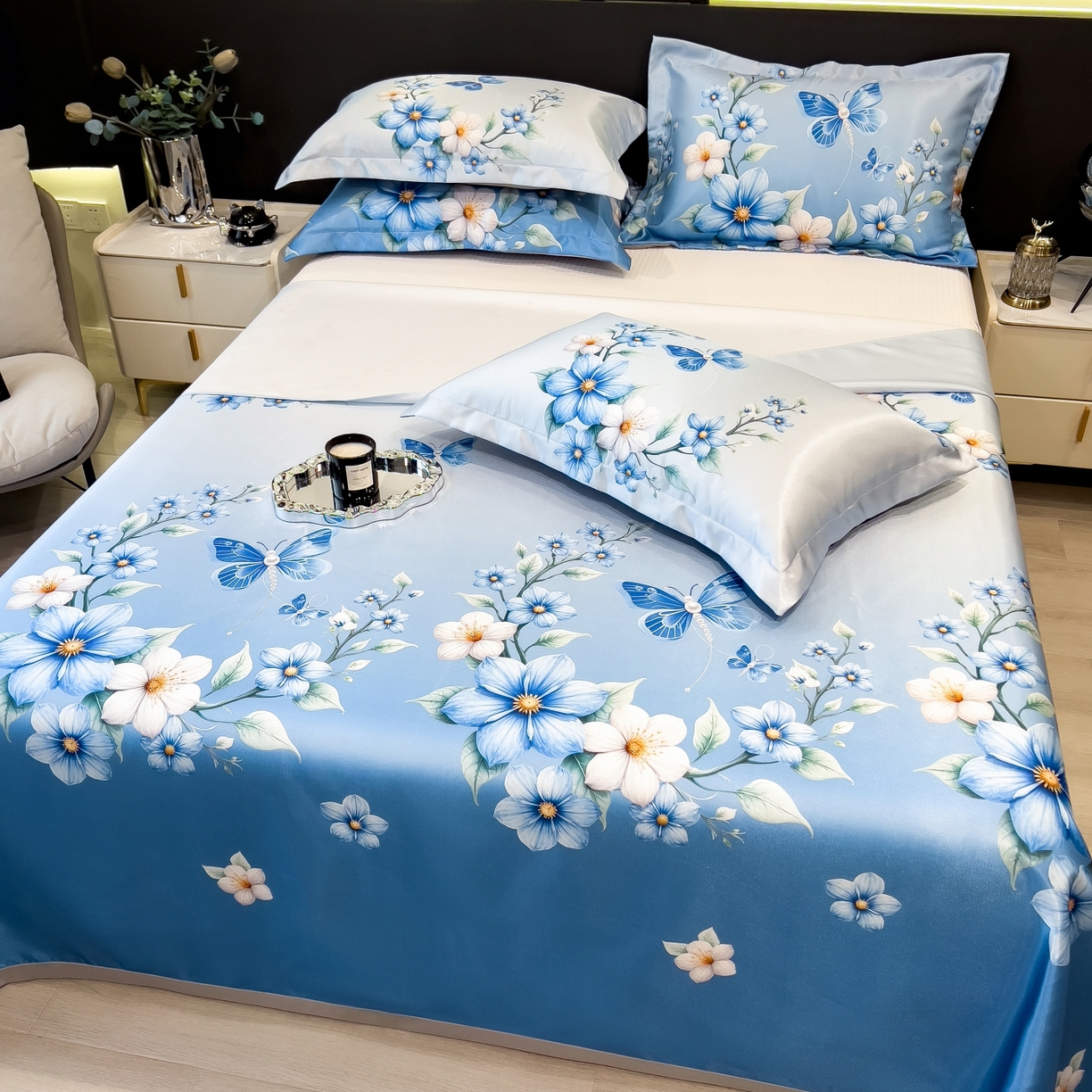 91家纺网 家纺一手货源 找家纺 柏薇 2026新款冰丝凉席床单款凉席三件套系列 夏末