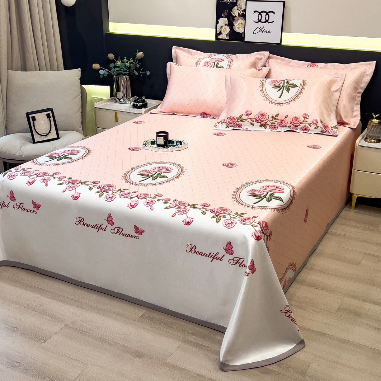 91家纺网 家纺一手货源 找家纺 柏薇 2026新款冰丝凉席床单款凉席三件套系列 野莓