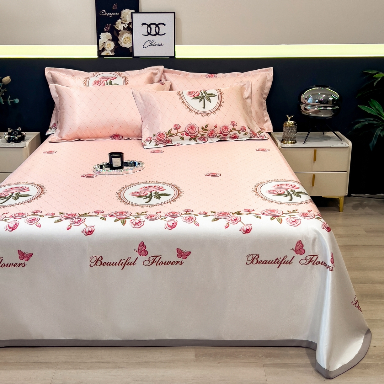 91家纺网 家纺一手货源 找家纺 柏薇 2026新款冰丝凉席床单款凉席三件套系列 野莓