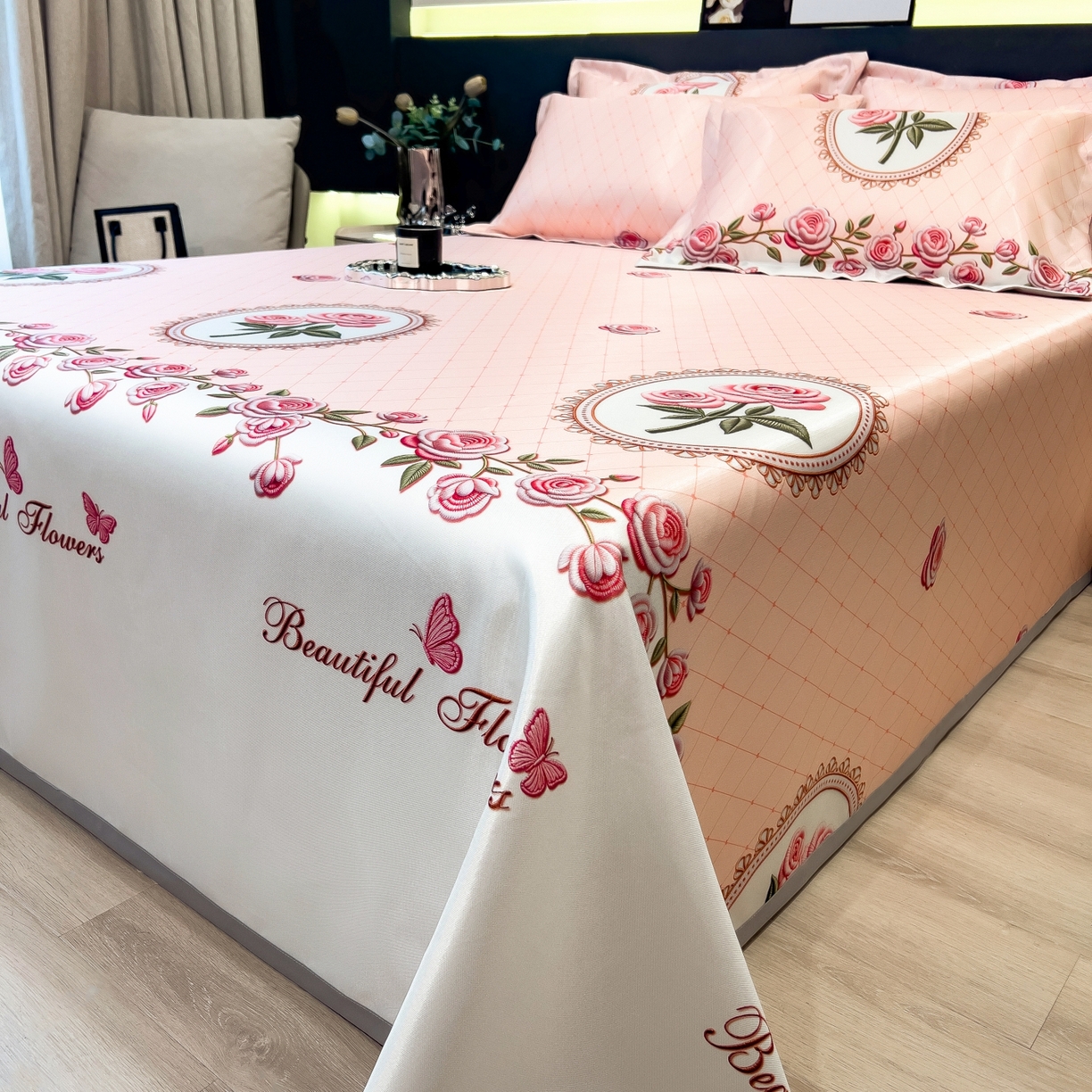 91家纺网 家纺一手货源 找家纺 柏薇 2026新款冰丝凉席床单款凉席三件套系列 野莓