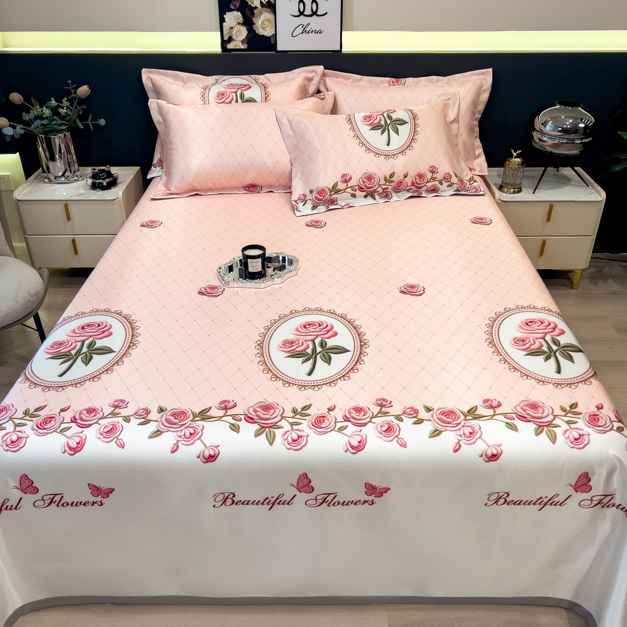 91家纺网 家纺一手货源 找家纺 柏薇 2026新款冰丝凉席床单款凉席三件套系列 野莓