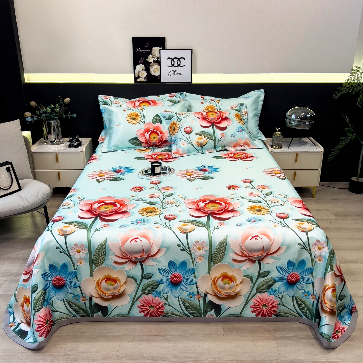 柏薇 2026新款冰丝凉席床单款凉席三件套系列 芸白