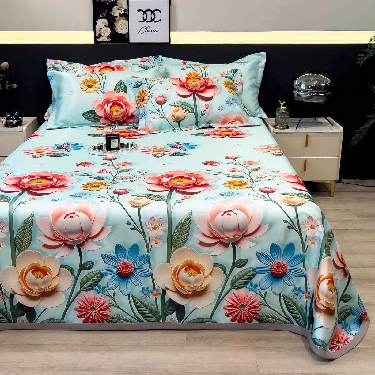 91家纺网 家纺一手货源 找家纺 柏薇 2026新款冰丝凉席床单款凉席三件套系列 芸白