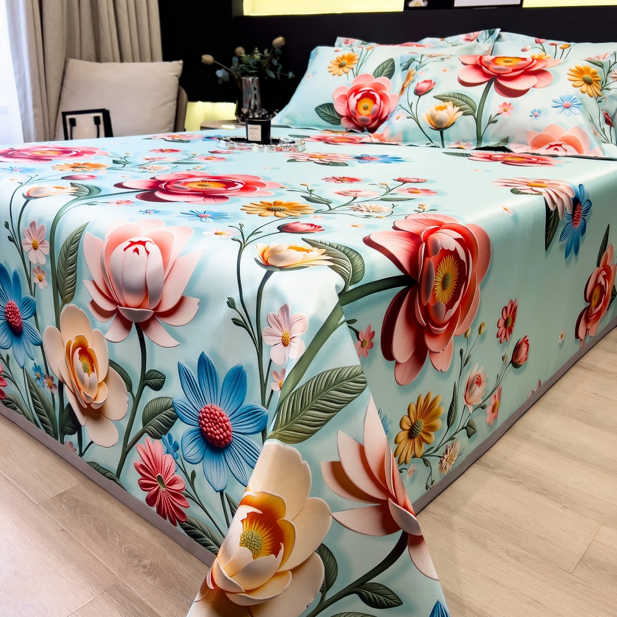 91家纺网 家纺一手货源 找家纺 柏薇 2026新款冰丝凉席床单款凉席三件套系列 芸白