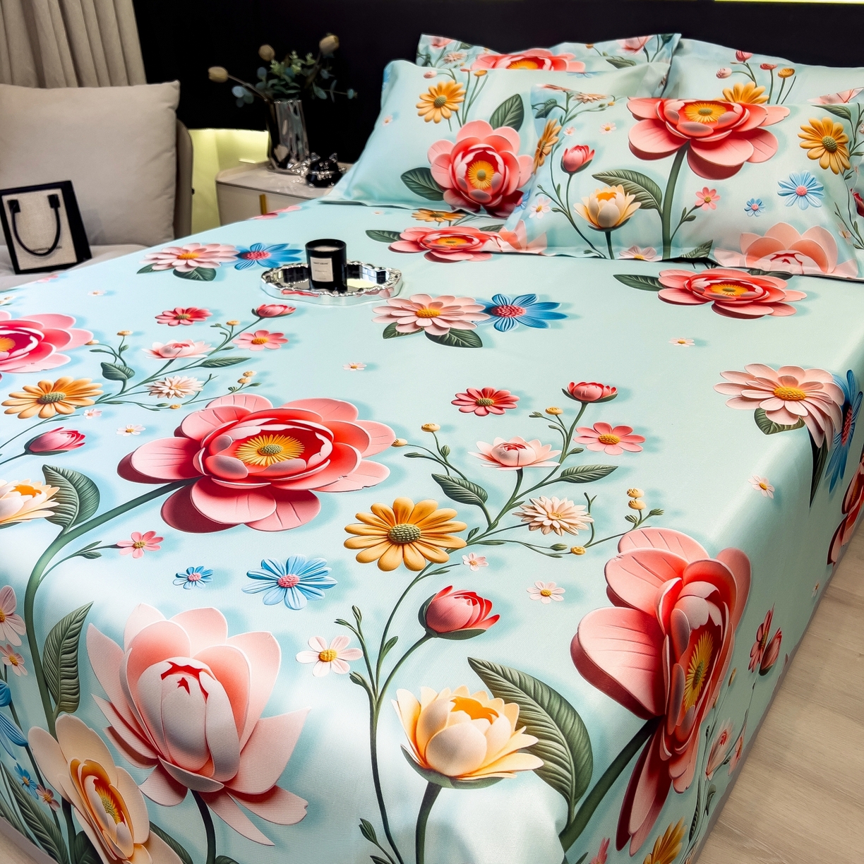 91家纺网 家纺一手货源 找家纺 柏薇 2026新款冰丝凉席床单款凉席三件套系列 芸白