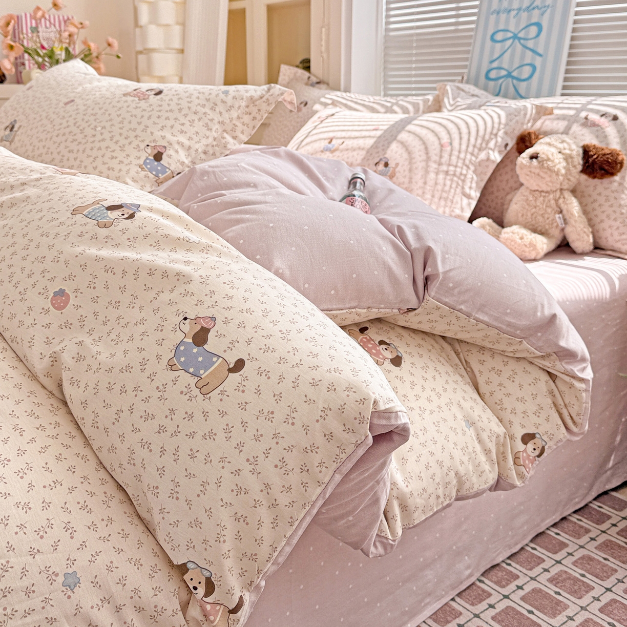 91家纺网 家纺一手货源 找家纺 （总）董成龙家纺 2026春夏新款100%全棉纯棉印花四件套印花卡通系列三件套（喷气工艺）