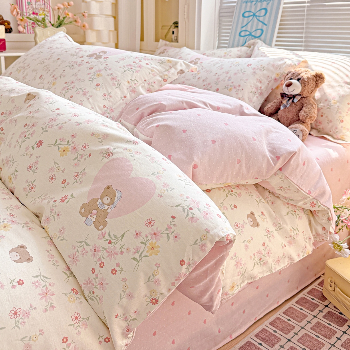 91家纺网 家纺一手货源 找家纺 （总）董成龙家纺 2026春夏新款100%全棉纯棉印花四件套印花卡通系列三件套（喷气工艺）