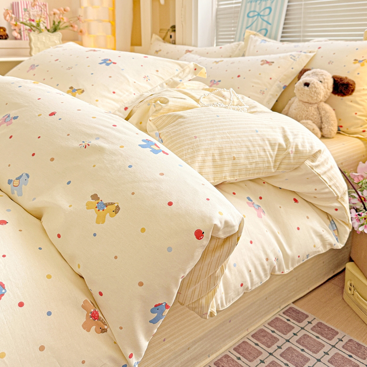 91家纺网 家纺一手货源 找家纺 （总）董成龙家纺 2026春夏新款100%全棉纯棉印花四件套印花卡通系列三件套（喷气工艺）