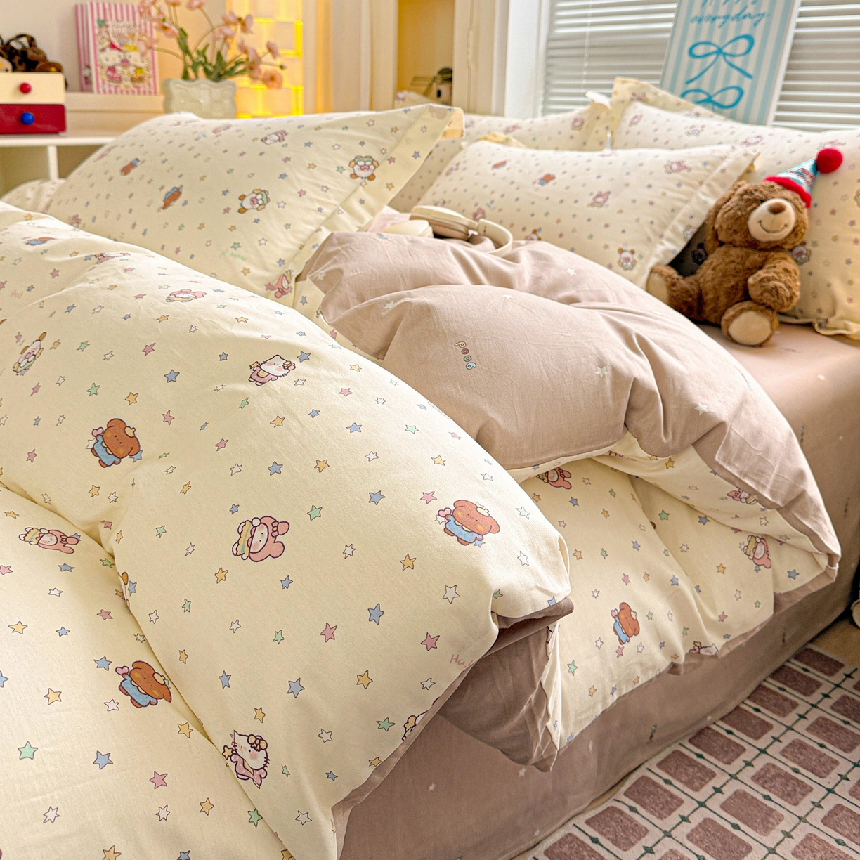 91家纺网 家纺一手货源 找家纺 （总）董成龙家纺 2026春夏新款100%全棉纯棉印花四件套印花卡通系列三件套（喷气工艺）