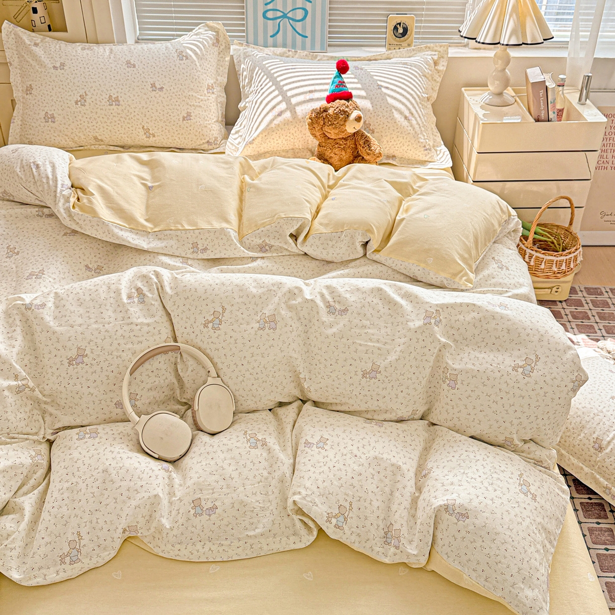 91家纺网 家纺一手货源 找家纺 董成龙家纺 2026春夏新款100%全棉纯棉印花四件套印花卡通系列三件套（喷气工艺） 蜜罐家族