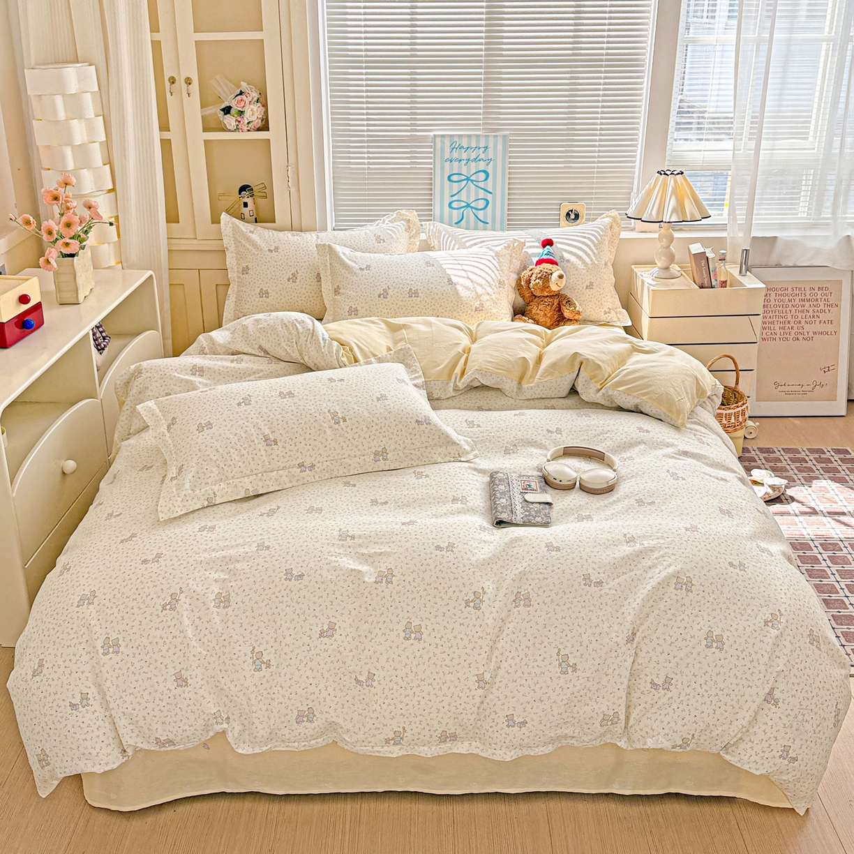 91家纺网 家纺一手货源 找家纺 董成龙家纺 2026春夏新款100%全棉纯棉印花四件套印花卡通系列三件套（喷气工艺） 蜜罐家族