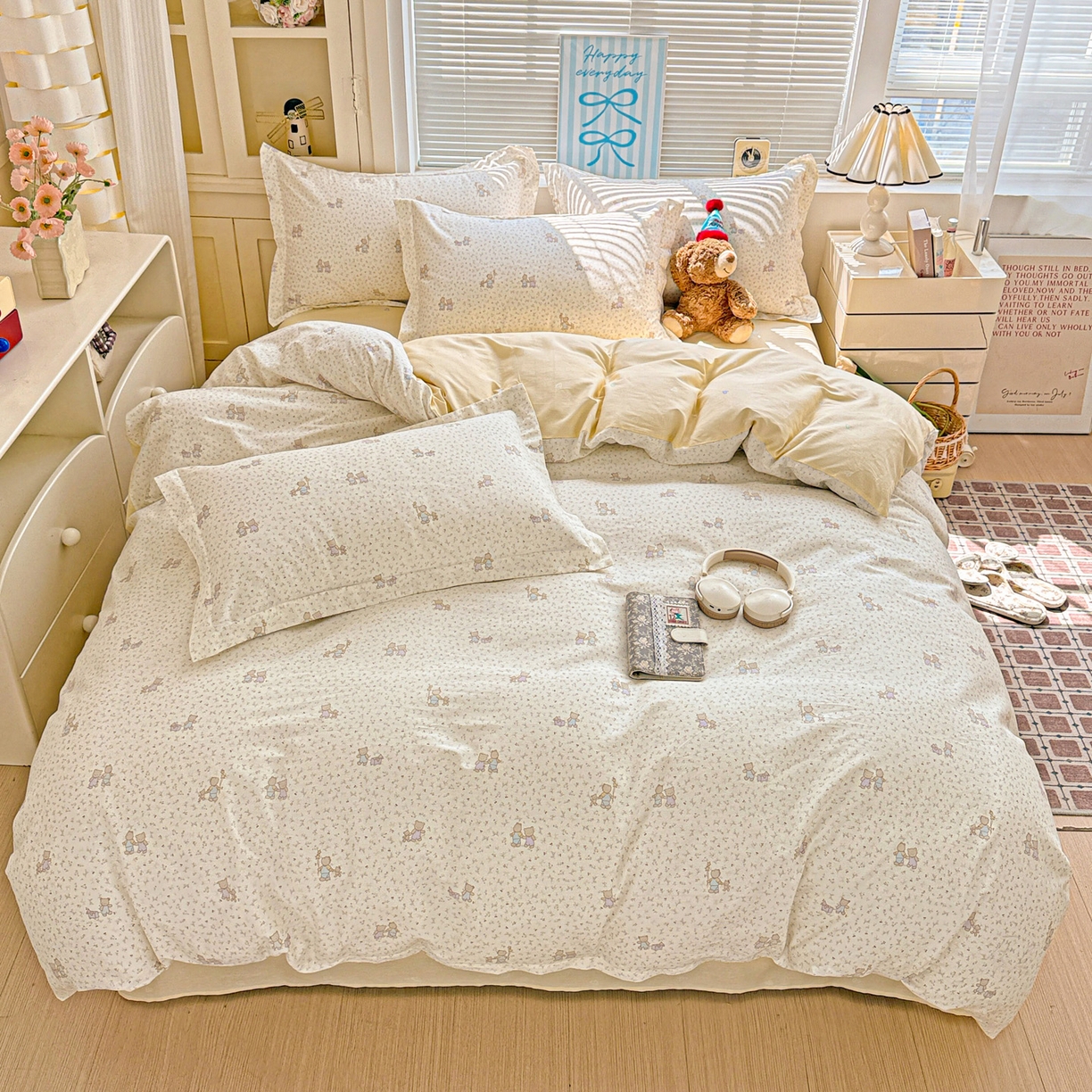 91家纺网 家纺一手货源 找家纺 董成龙家纺 2026春夏新款100%全棉纯棉印花四件套印花卡通系列三件套（喷气工艺） 蜜罐家族