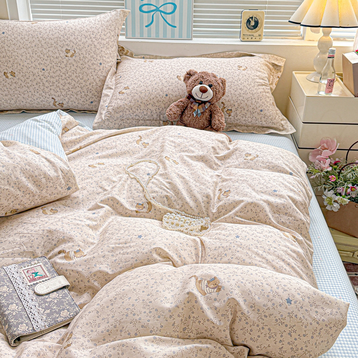 91家纺网 家纺一手货源 找家纺 董成龙家纺 2026春夏新款100%全棉纯棉印花四件套印花卡通系列三件套（喷气工艺） 明洞喵喵