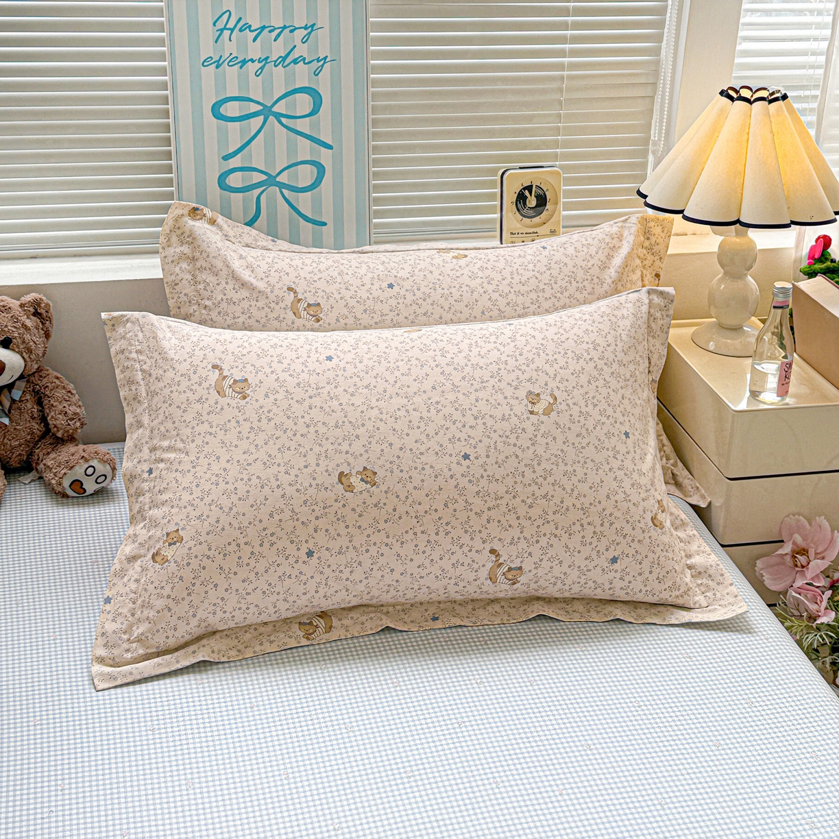 91家纺网 家纺一手货源 找家纺 董成龙家纺 2026春夏新款100%全棉纯棉印花四件套印花卡通系列三件套（喷气工艺） 明洞喵喵