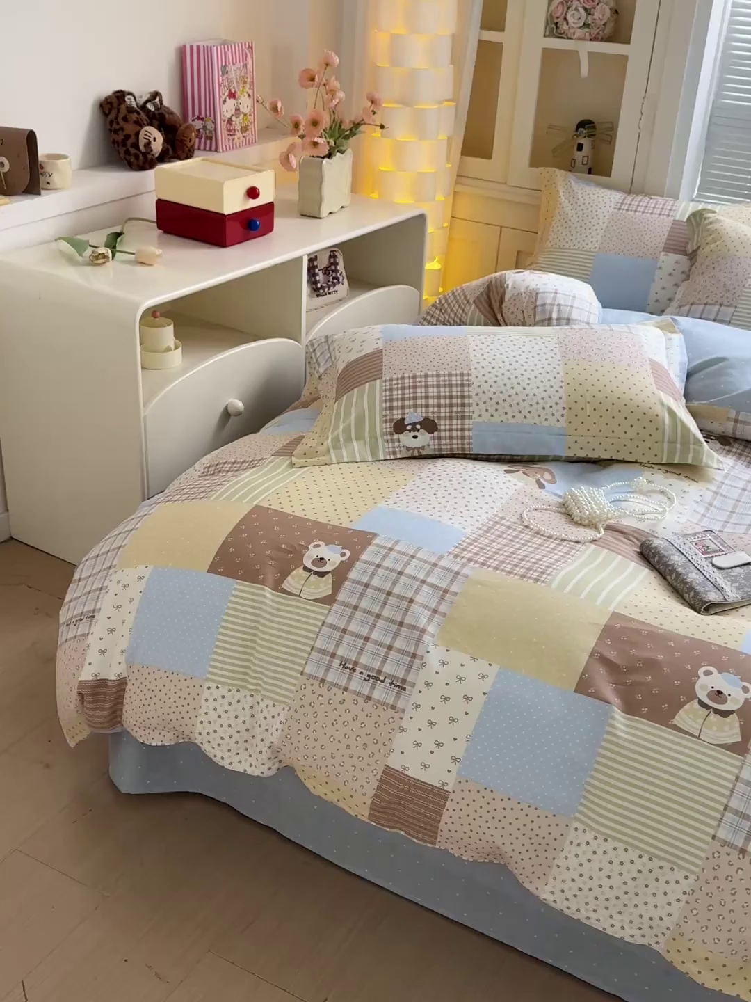 91家纺网 家纺一手货源 找家纺 董成龙家纺 2026春夏新款100%全棉纯棉印花四件套印花卡通系列三件套（喷气工艺） 拼布萌熊