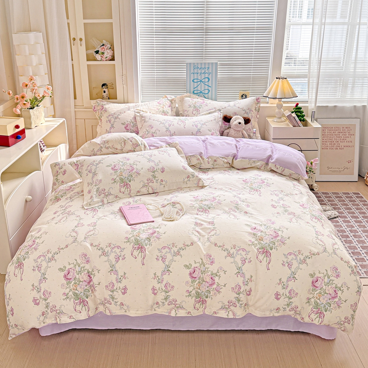 91家纺网 家纺一手货源 找家纺 董成龙家纺 2026春夏新款100%全棉纯棉印花四件套印花卡通系列三件套（喷气工艺） 千紫花语