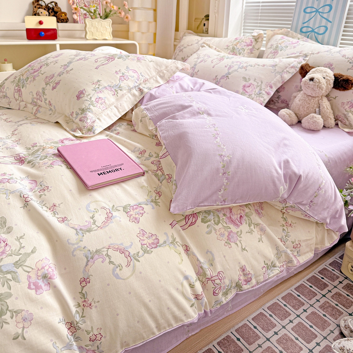 91家纺网 家纺一手货源 找家纺 董成龙家纺 2026春夏新款100%全棉纯棉印花四件套印花卡通系列三件套（喷气工艺） 千紫花语