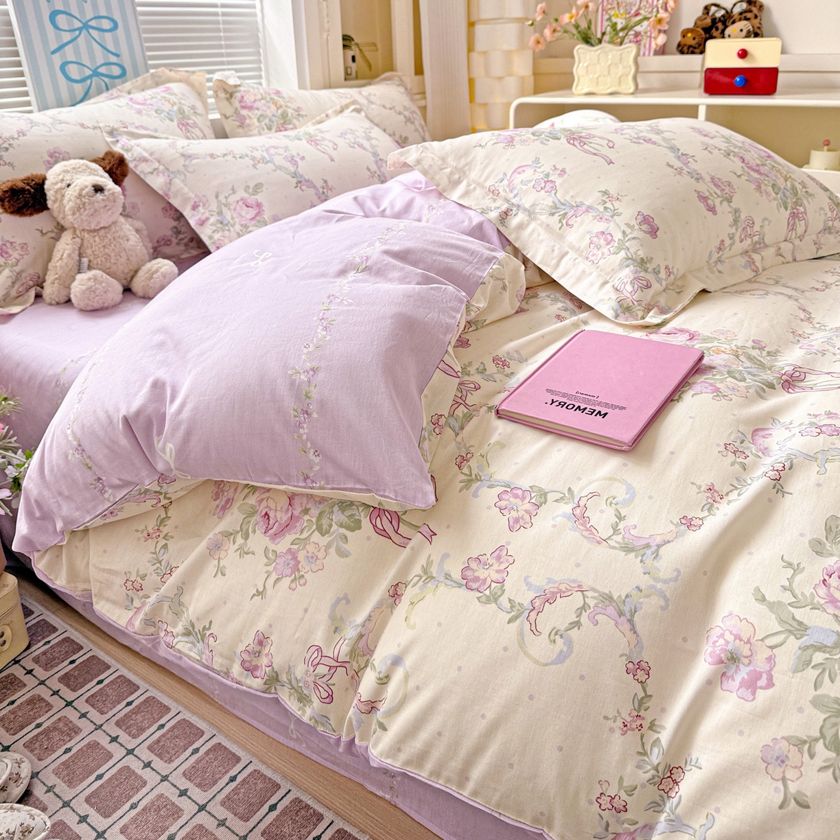 91家纺网 家纺一手货源 找家纺 董成龙家纺 2026春夏新款100%全棉纯棉印花四件套印花卡通系列三件套（喷气工艺） 千紫花语