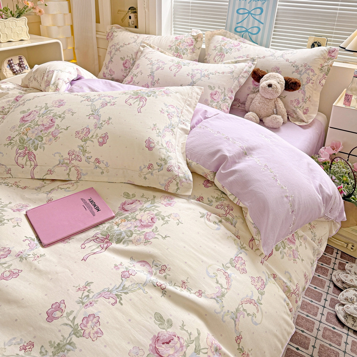 91家纺网 家纺一手货源 找家纺 董成龙家纺 2026春夏新款100%全棉纯棉印花四件套印花卡通系列三件套（喷气工艺） 千紫花语