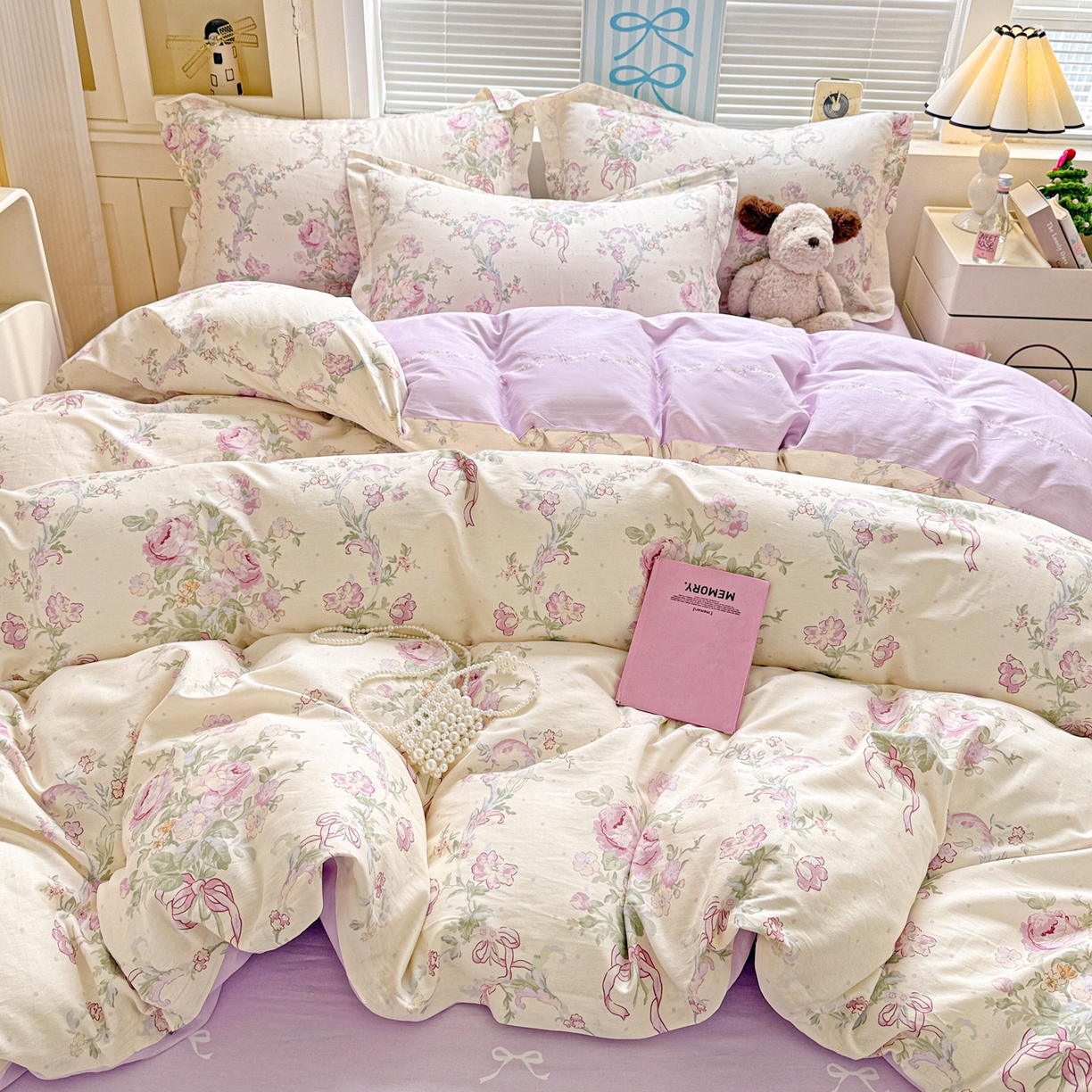 91家纺网 家纺一手货源 找家纺 董成龙家纺 2026春夏新款100%全棉纯棉印花四件套印花卡通系列三件套（喷气工艺） 千紫花语