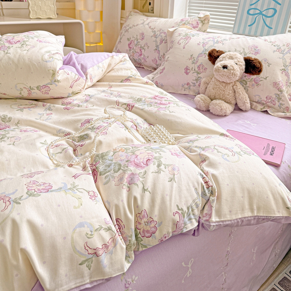 91家纺网 家纺一手货源 找家纺 董成龙家纺 2026春夏新款100%全棉纯棉印花四件套印花卡通系列三件套（喷气工艺） 千紫花语