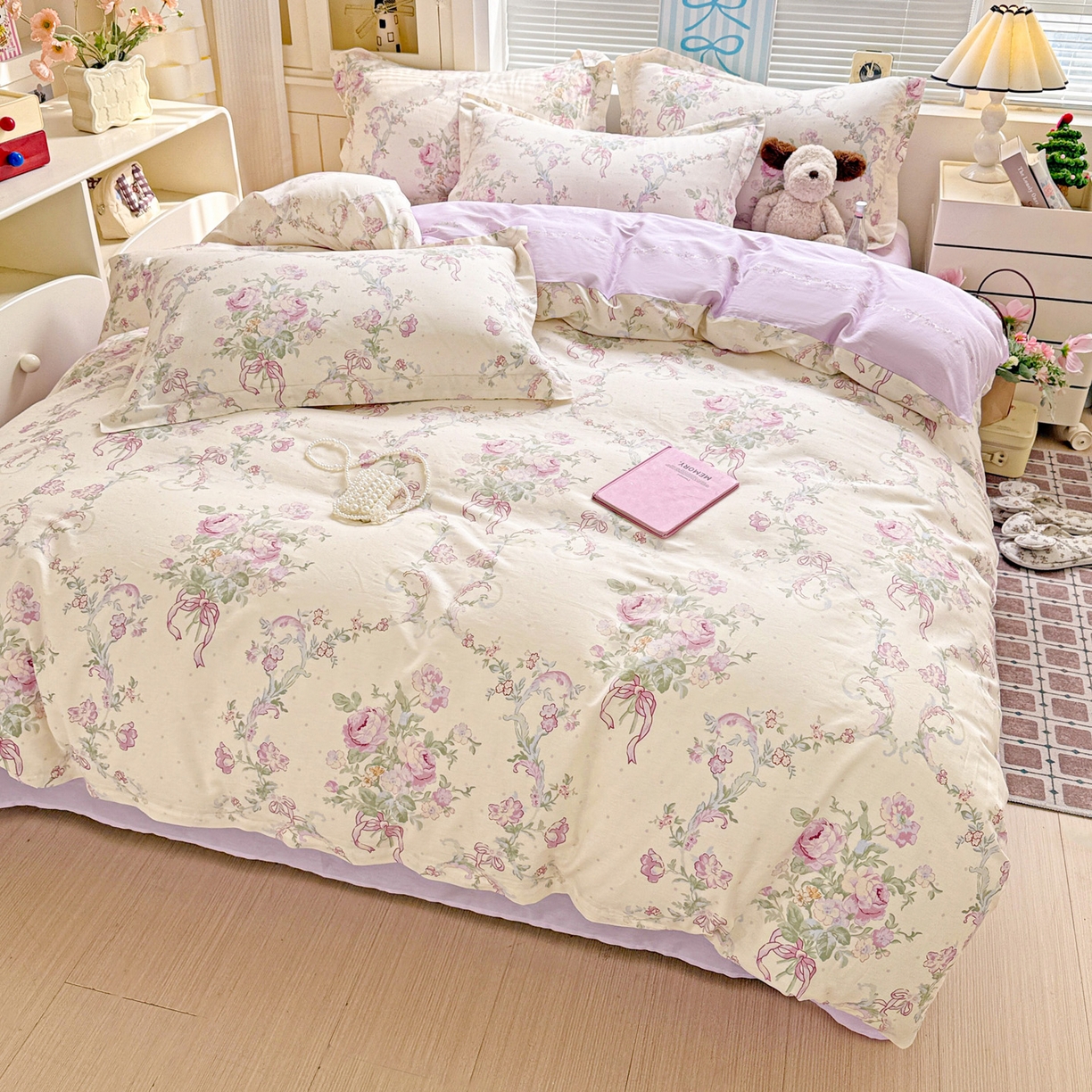 91家纺网 家纺一手货源 找家纺 董成龙家纺 2026春夏新款100%全棉纯棉印花四件套印花卡通系列三件套（喷气工艺） 千紫花语