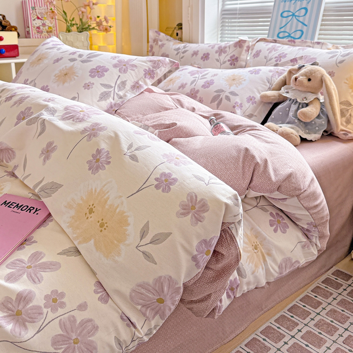 董成龙家纺 2026春夏新款100%全棉纯棉印花四件套印花卡通系列三件套（喷气工艺） 秋日确幸-豆沙