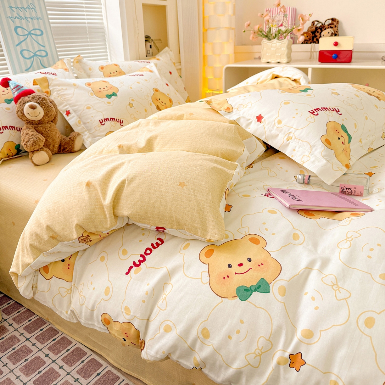 91家纺网 家纺一手货源 找家纺 董成龙家纺 2026春夏新款100%全棉纯棉印花四件套印花卡通系列三件套（喷气工艺） 瑞迪熊