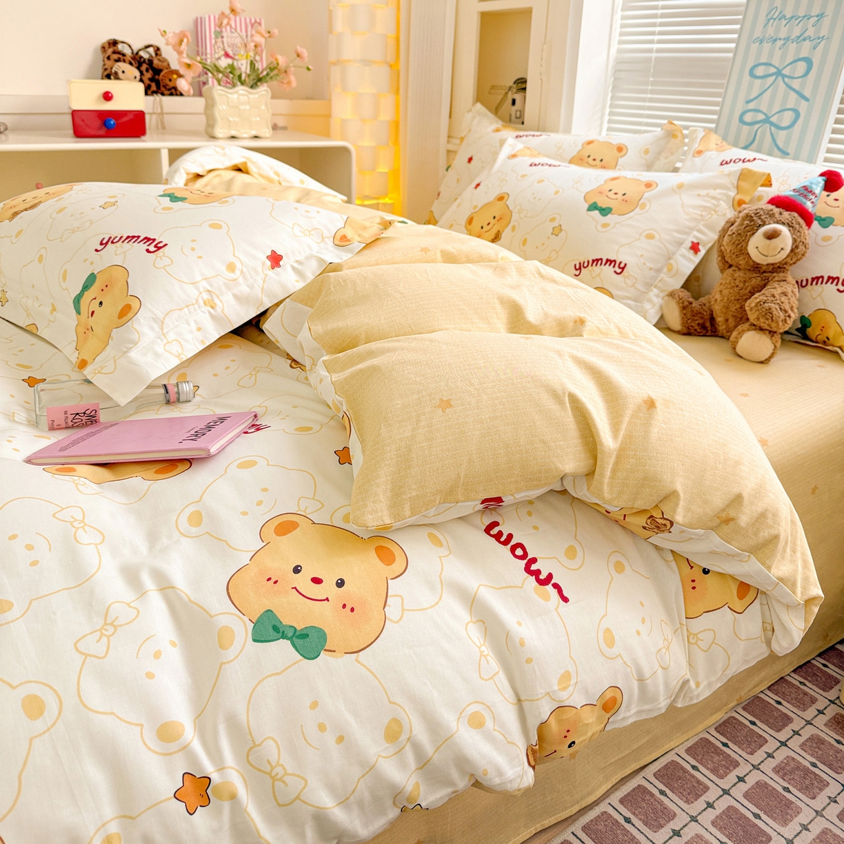 91家纺网 家纺一手货源 找家纺 董成龙家纺 2026春夏新款100%全棉纯棉印花四件套印花卡通系列三件套（喷气工艺） 瑞迪熊