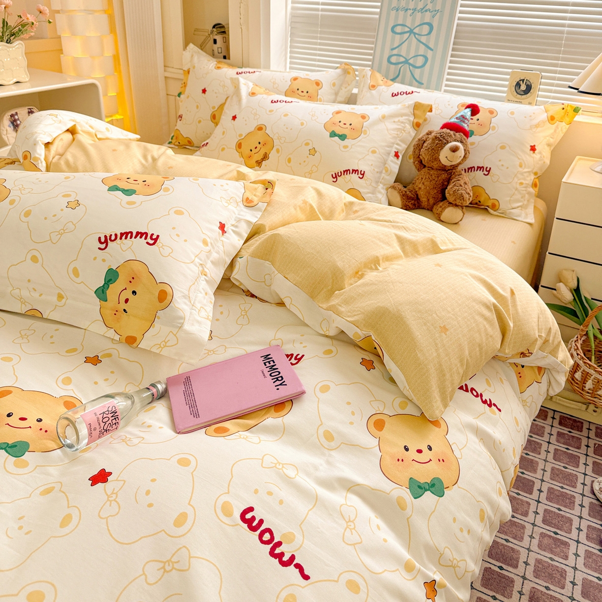 91家纺网 家纺一手货源 找家纺 董成龙家纺 2026春夏新款100%全棉纯棉印花四件套印花卡通系列三件套（喷气工艺） 瑞迪熊