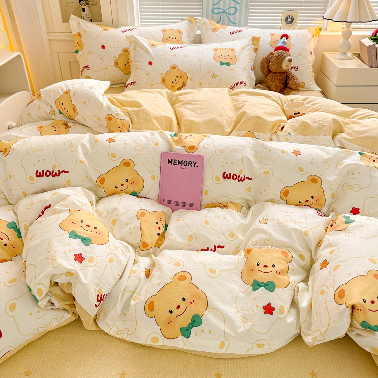 91家纺网 家纺一手货源 找家纺 董成龙家纺 2026春夏新款100%全棉纯棉印花四件套印花卡通系列三件套（喷气工艺） 瑞迪熊