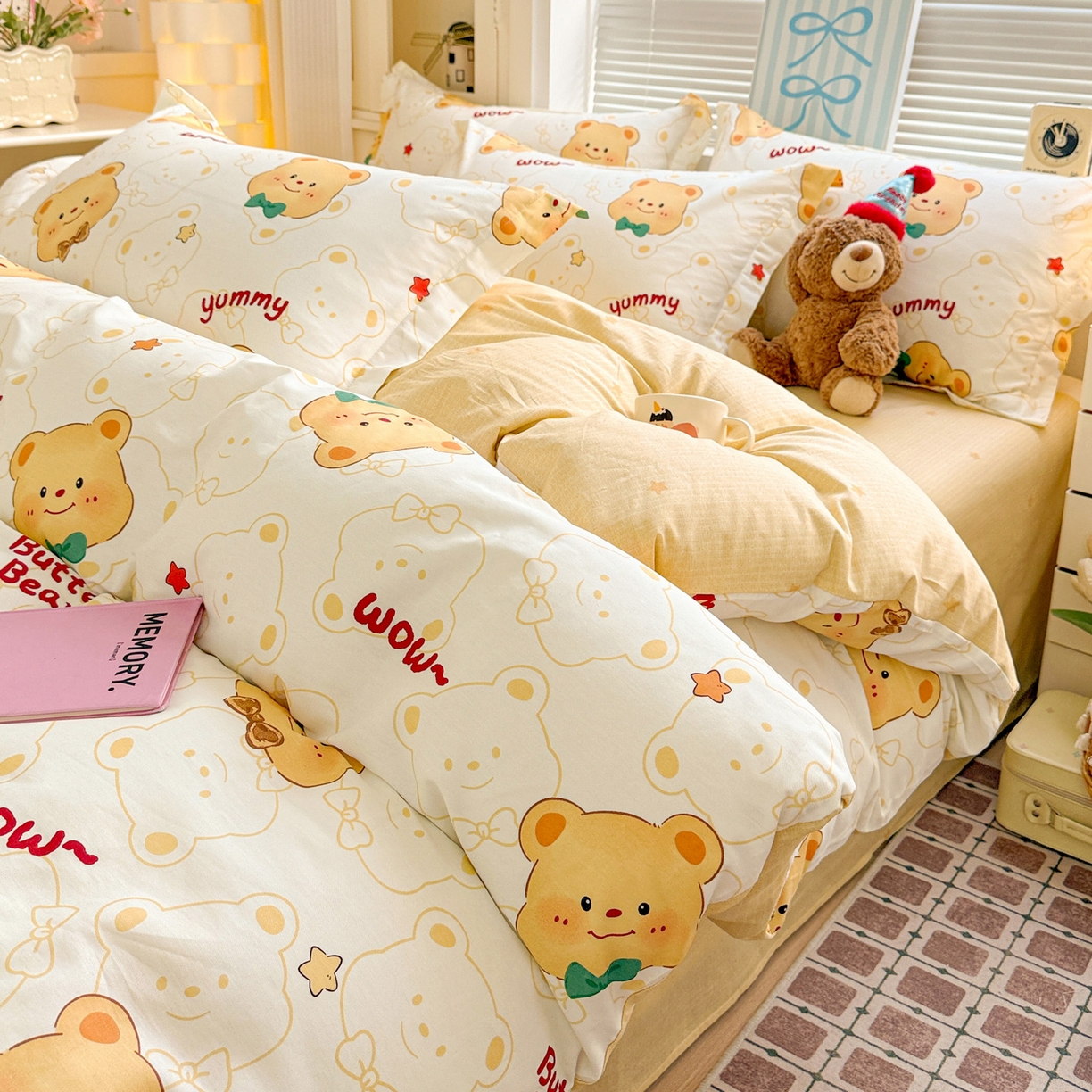 91家纺网 家纺一手货源 找家纺 董成龙家纺 2026春夏新款100%全棉纯棉印花四件套印花卡通系列三件套（喷气工艺） 瑞迪熊