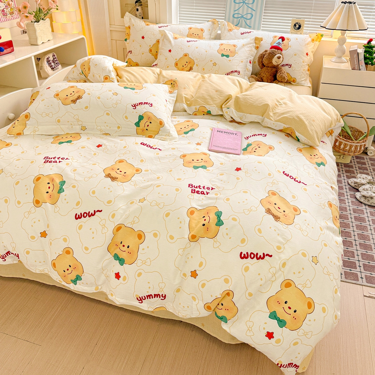 91家纺网 家纺一手货源 找家纺 董成龙家纺 2026春夏新款100%全棉纯棉印花四件套印花卡通系列三件套（喷气工艺） 瑞迪熊