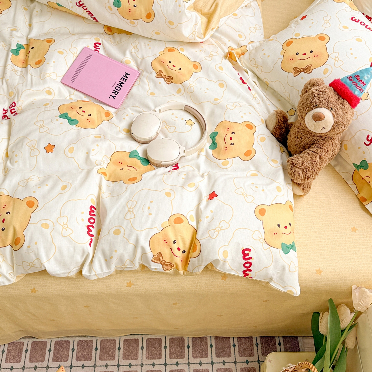 91家纺网 家纺一手货源 找家纺 董成龙家纺 2026春夏新款100%全棉纯棉印花四件套印花卡通系列三件套（喷气工艺） 瑞迪熊